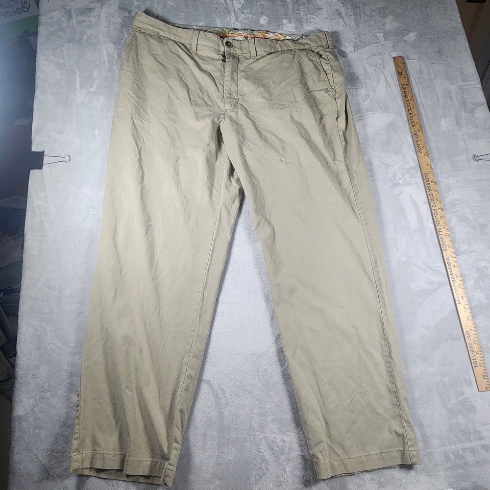 Tommy Bahama Stretch Cotton Flat Front Pants 44x32 Beige Khaki Casual Comfort